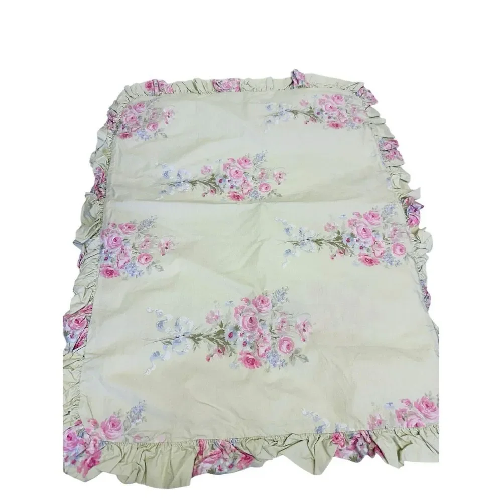 Simply Shabby Chic Blush Beauty Green Bouquet Rose Ruffle Duvet Set Full/Queen‎